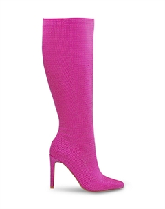 Высокие сапоги со стразами на шпильке, фуксия Lady couture