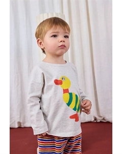 Детская хлопковая кофта с длинным рукавом «Уточка в полоску», серый Bobo choses