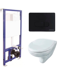 Комплект унитаза Элеганс Люкс Вн УнБ32 4620008195438 с инсталляцией Berges Novum D5 040235 с сиденьем Микролифт и Черной матовой клавишей смыва Rosa