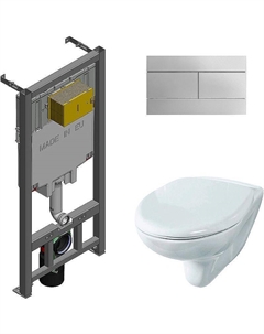 Комплект унитаза Элеганс Люкс Вн УнБ32 4620008195438 с сиденьем Микролифт и инсталляцией Jacob Delafon E29025-NF+E4316-CP с клавишей смыва Хром Rosa