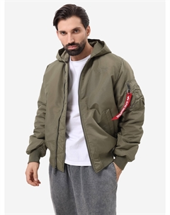 Бомбер утепленный мужской MA-1 Hooded Logo Oxford, Зеленый Alpha industries
