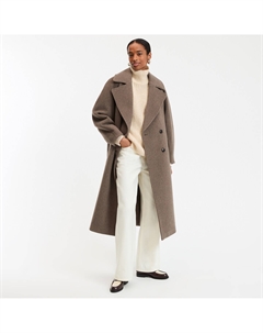 Длинное пальто с асимметричной застежкой смесовая шерсть каштановый La redoute collections