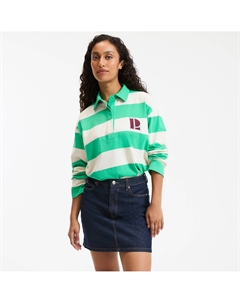 Футболка в полоску с воротником поло длинные рукава зеленый La redoute collections