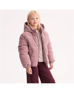 Пуховик из вельвета с капюшоном розовый La redoute collections