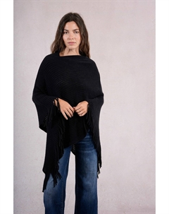 Двубортное пончо с бахромой черный Molly bracken