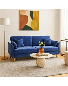 Диван с механизмом тик-так и бельевым ящиком в синей велюровой обивке синий So'home