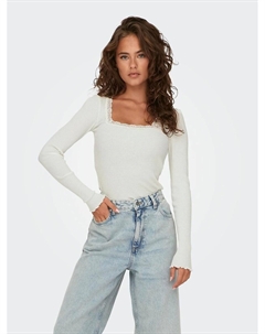 Футболка с длинными рукавами и квадратным вырезом белый Only