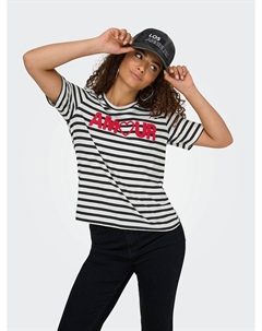 Футболка в полоску c надписью Amour черный Only