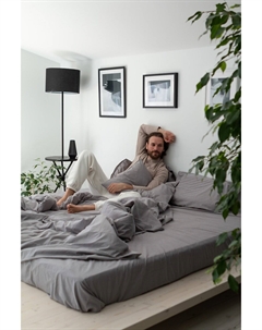 Комплект постельного белья из варного хлопка евромакси серый Laredoute