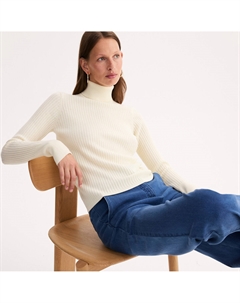 Свитер с высоким воротником из тонкого трикотажа в рубчик бежевый Anne weyburn