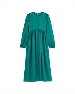 Расклешенное платье макси на пуговицах с длинными рукавами зеленый La redoute collections