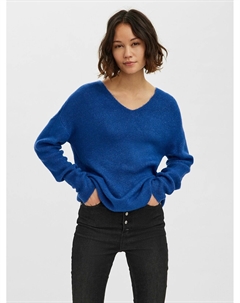 Пуловер с V-образным вырезом из пушистого трикотажа синий Vero moda