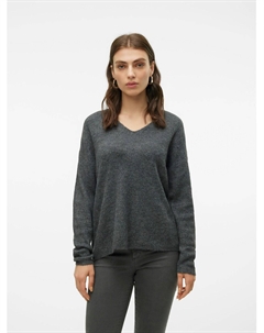 Пуловер с V-образным вырезом из пушистого трикотажа серый Vero moda