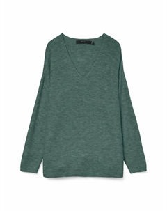 Пуловер с V-образным вырезом из пушистого трикотажа зеленый Vero moda