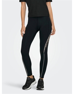 Спортивные леггинсы Mila с акцентными деталями леопардовым рисунком черный Only play