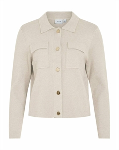 Кардиган с воротником поло и золотыми пуговицами бежевый Vila