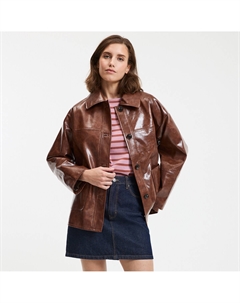 Жакет средней длины из искусственной лакированной кожи застежка на пуговицы каштановый La redoute collections