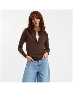 Кардиган тонкой вязки на пуговицах с круглым вырезом каштановый La redoute collections