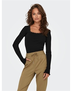 Футболка с длинными рукавами и квадратным вырезом черный Only