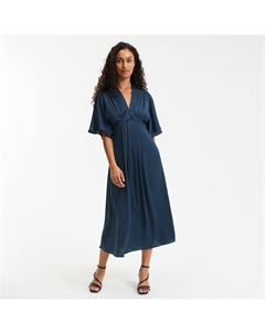 Расклешенное длинное платье V-образный вырез рукава длиной до локтя синий La redoute collections