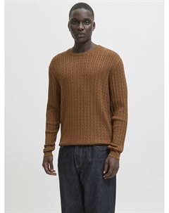 Пуловер из трикотажа с витым узором каштановый Jack & jones