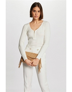 Пуловер с V-образным вырезом из трикотажа в рубчик каштановый Morgan