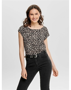 Блузка с круглым вырезом короткие рукава леопардовый принт другие Only