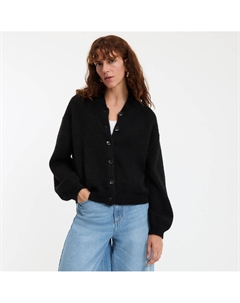 Кардиган из меланжевой альпаки с высоким вырезом крупной вязки черный La redoute collections