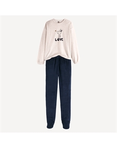 Велюровая пижама с носочками с рисунком в виде кролика бежевый La redoute collections