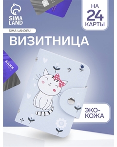 Визитница на кнопке, 24 карты, с принтом, нежно-голубая Nobrand
