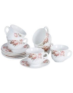 Набор чайный Чайные розы, 6 персон, 12 предметов, 200 мл, стеклокерамика Lavenir