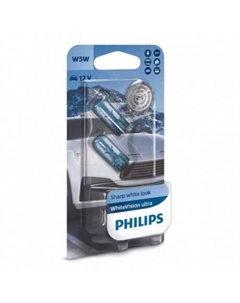 Лампа автомобильная WhiteVision Ultra W5W 12V-5W (W2.1x9.5d), 2шт, 12961WVUB2 Philips