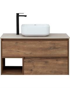 Тумба под раковину Карлстад 90 подвесная цвет Дуб рустикальный Простоун беж Stworki