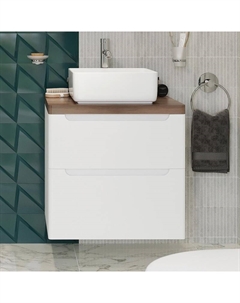 Тумба с раковиной Берген 60 подвесная цвет Белый глянцевый Темное дерево Stworki