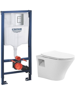 Комплект унитаза Promotion 1000080 с инсталляцией Grohe Rapid SL 38772001 с сиденьем Микролифт и клавишей смыва цвет Хром Avimano