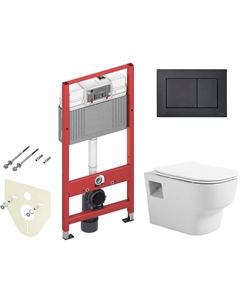 Комплект унитаза Tradition 1000090 с инсталляцией Tece Now 9400414 с сиденьем Микролифт и Черной матовой клавишей смыва Avimano