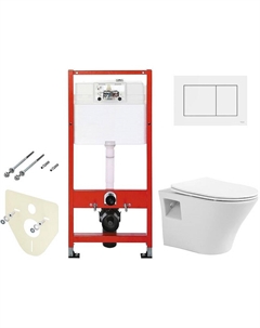 Комплект унитаза Promotion 1000080 с инсталляцией Tece Base 9400413 с сиденьем Микролифт и Белой клавишей смыва Avimano