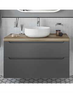 Тумба с раковиной Берген 100 подвесная цвет Серый матовый Светлое дерево Stworki