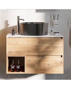 Тумба с раковиной Карлстад 75 подвесная цвет Дуб рустикальный Белый Stworki