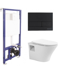 Комплект унитаза Promotion 1000080 с инсталляцией Berges Novum L5 040215 с сиденьем Микролифт и Черной матовой клавишей смыва Avimano