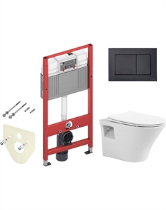 Комплект унитаза Promotion 1000080 с инсталляцией Tece Now 9400414 с сиденьем Микролифт и Черной матовой клавишей смыва Avimano