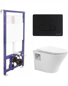 Комплект унитаза Promotion 1000080 с инсталляцией Berges Novum D5 040235 с сиденьем Микролифт и Черной матовой клавишей смыва Avimano