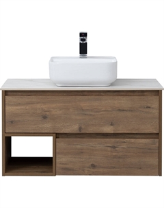 Тумба под раковину Карлстад 90 подвесная цвет Дуб рустикальный Простоун беж Stworki