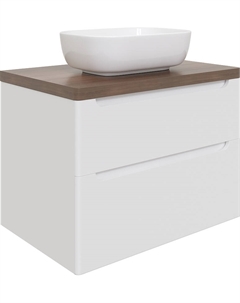 Тумба с раковиной Берген 80 подвесная цвет Белый глянцевый Темное дерево Stworki