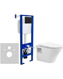 Комплект унитаза Promotion 1000080 с инсталляцией Berges Atom 410 040340 с сиденьем Микролифт и Черной матовой клавишей смыва Avimano