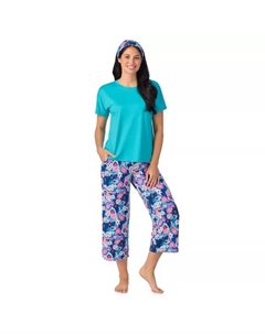 Женский пижамный комплект из 2 предметов: топ с круглым вырезом и пижамные капри с подходящей повязкой на голову, цвет cobalt ethnic floral Cuddl duds