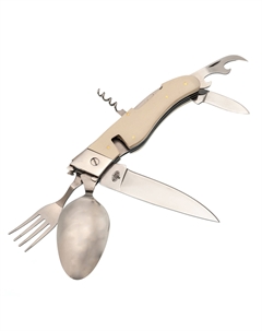 Складной нож с вилкой и ложкой Гурман, сталь 8Cr13MoV, рукоять древесина Витязь