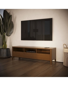 Тумба под ТВ из массива ясеня с открытыми нишами и ящиками каштановый So'home