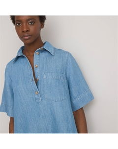 Платье короткое прямое с короткими рукавами из денима синий Laredoute