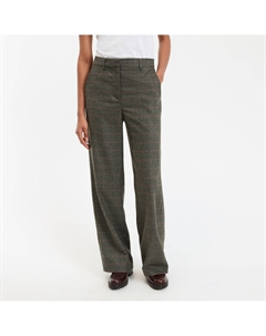 Брюки широкие меланжевая шерсть в клетку зеленый La redoute collections